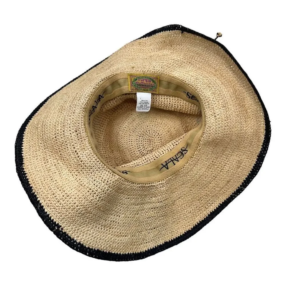Scala Collezione Women's Natural Fibre Black Trim Wide Brim Sun Hat Tan One Size